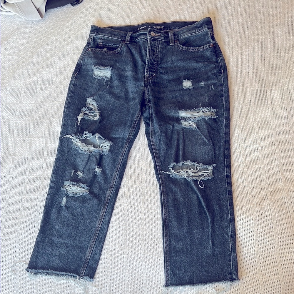 Distressed slouchy straight old navy Blue Jeans